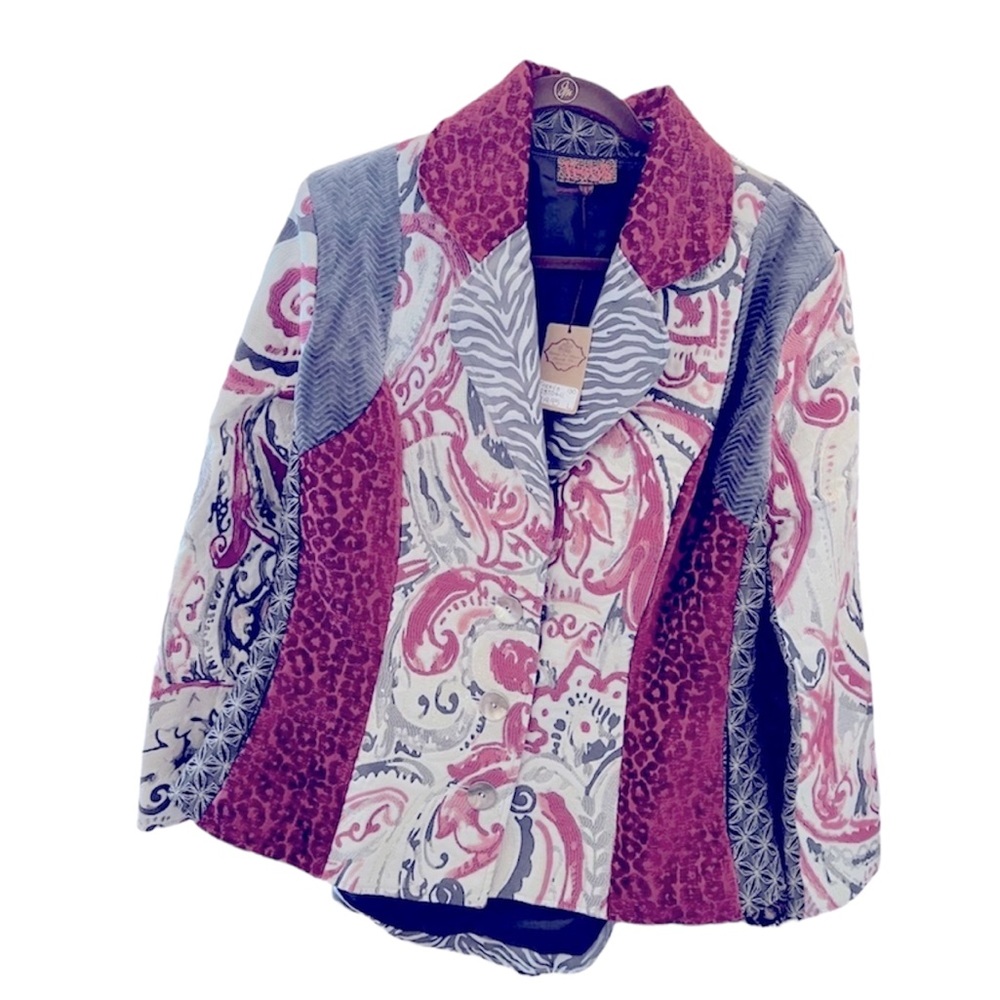 Frexys Frexy’s Jacket Art to Wear Pink Patchwork Artsy Paisley Leopard Zebra